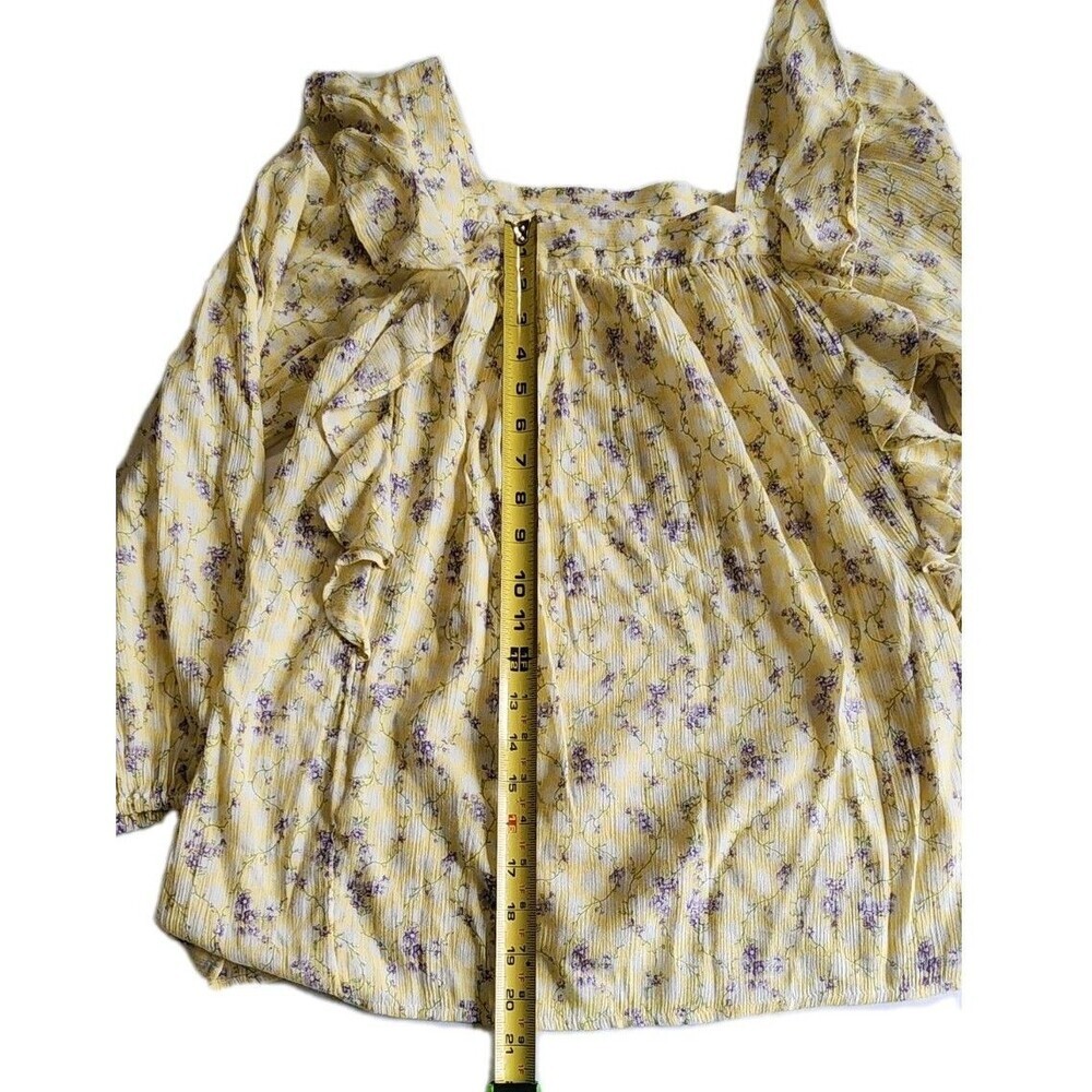 Chaps Womens Squareneck Ruffle Top Blouse Yellow Lilac Floral Gauze Size S - Picture 6 of 8